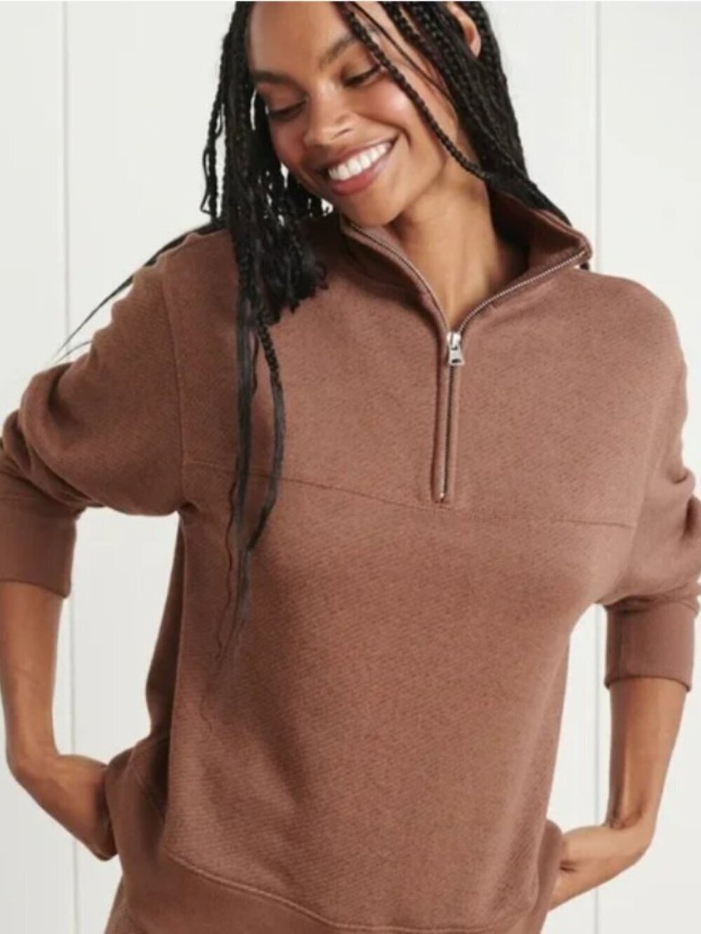 Jenni Kayne Terry Cloth Half Zip Sweatshirt Cinnamon Sz XL